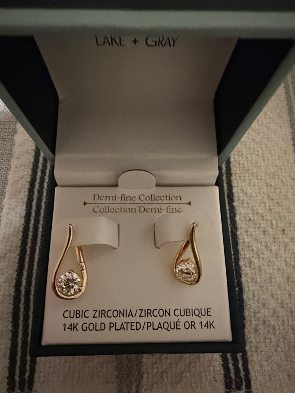 Beautiful 14K Gold-Plated Teardrop Cubic Zirconia Earrings - Lake + Gray